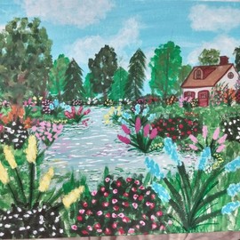 Ceejay Farve: 'a dream', 2021 Acrylic Painting, Landscape. Artist Description: It s an 11 A--14  Landscape, acrylic painting, on canvas board panel. It s sort of a garden, cottage, idea. Sort of a dream but an escape as well. ...