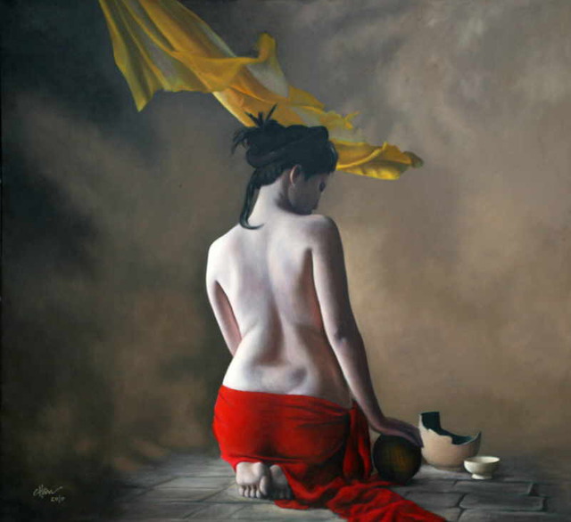 Chau Pham  'Lotus01', created in 2010, Original Painting Oil.