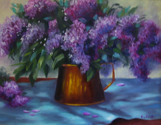 Pat Heydlauff  'Copper Pot With Lilacs', created in 2011, Original Painting Acrylic.