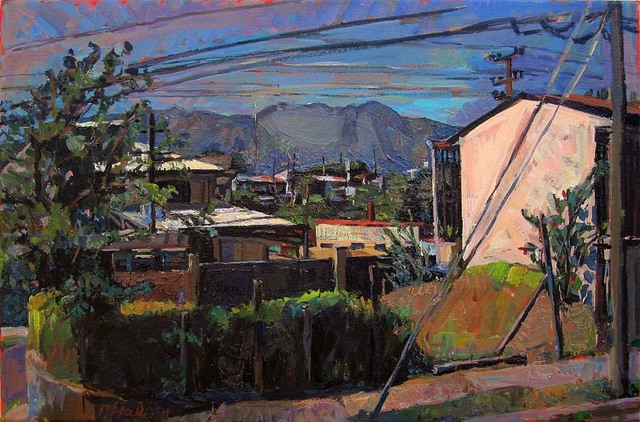 Artist Philip Hale. 'Buildings With Mountain 1' Artwork Image, Created in 2011, Original Pastel. #art #artist