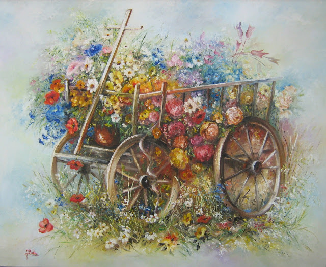 Artist Nagy Alida. 'Oil Painting Flower Trolley' Artwork Image, Created in 2013, Original Painting Oil. #art #artist