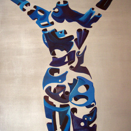 Jorge De La Fuente: 'LIBERTY', 1988 Acrylic Painting, Surrealism. Artist Description:  Neo surrealism segmented figure, with arms up to Liberty.  ...