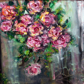 Svetla Andonova: 'stolen time 312016', 2016 Oil Painting, Floral. Artist Description: Category	Oil paintingSubject	Flowers and plantsSubstrate	CanvasMaterials	oil colors on canvasDimensions	40x40x7cm framed  35x35x2cm unframed  35x35cm  actual image size Framing	This artwork is sold framed...