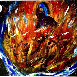 Mary Schwartz: 'fires of purgatory', 2021 Acrylic Painting, Abstract Figurative. Artist Description: Purgatory is a place of cleansing and perfecting as in a crucible.  It is a place of hope and yearning.  Mother Mary is with the souls in Purgatory praying and interceding for the holy church militant. ...