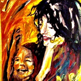 Mary Schwartz: 'joy', 2021 Acrylic Painting, Abstract Figurative. Artist Description: Mother holding her child in a beam of sunlight...