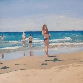 Rachel Stearns: 'beach day 2017', 2019 Oil Painting, Figurative. Artist Description: People at the Beach ...