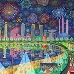 fireworks naive paintings By Raphael Perez  Israeli Painter 