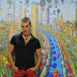 Raphael Perez: 'zentangle colorful painting raphael perez bio', 2017 Acrylic Painting, Landscape. Artist Description: A full interview with the Israeli painter Raphael Perez Hebrew name Rafi Peretz about the ideas behind the naive painting, resume, personal biography and curriculum vitaeQuestion Raphael Perez Tell us about your work process as a naive painterAnswer I choose the most iconic and famous buildings ...