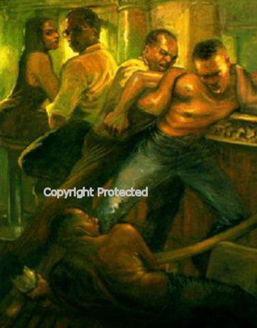 Artist Ron Anderson. 'Disagreement At Joes Bar' Artwork Image, Created in 2002, Original Painting Oil. #art #artist