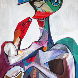 Raul Canestro Caballero: 'LUNCH', 2015 Oil Painting, Abstract Figurative. Artist Description:  LUNCH4- 5- 2015 Oil on Linen  51. 2 in. x 31. 9 in.                                                                          ...