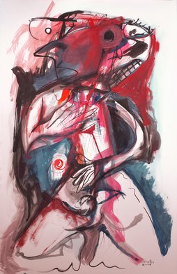 Raul Canestro Caballero: 'PRAYER IN THE AFTERNOON', 2015 Ink Painting, Abstract Figurative.  2015 Painting Ink and Watercolor on paper Arches 356 g/ m2  25. 5 in. x 40 in.                                                                      ...