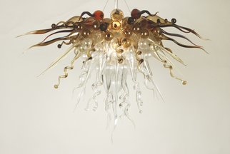 Ed Pennebaker: 'chandelier number 639', 2019 Glass Sculpture, Abstract. Sculptural light consists of 110 glass pieces on a steel armature with lighting inside.  Stainless steel cable and canopy cover included to hang chandelier from ceiling. ...