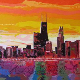 Rossana Currie: 'Windy City Sunset', 2013 Oil Painting, Abstract Figurative. 