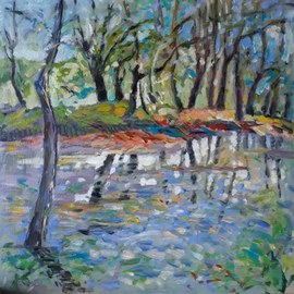 Rita Monaco: 'a day at the river', 2020 Oil Painting, Landscape. Artist Description: Original painting oil on canvas ...