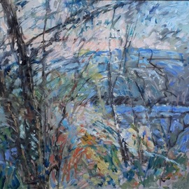 Rita Monaco: 'autumn on the river', 2020 Oil Painting, Landscape. Artist Description: Original oil painting oil on canvas...