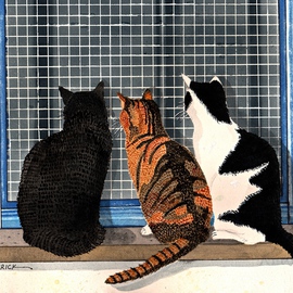 Ralph Patrick Artwork Three Cats Looking in the Window, 2014 Watercolor, Cats