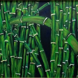 Roberto Rossi: 'green bamboo', 2019 Acrylic Painting, Figurative. Artist Description: Bambu, theme recurring in the artist s work. This beautiful work that stands out by the predominance of green and black colors has a harmonious presence.Acrylic on canvas is one of the artist s outstanding works....