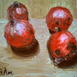 Vadim Amelichev: 'pomegranates from baku', 2016 Oil Painting, Still Life. 