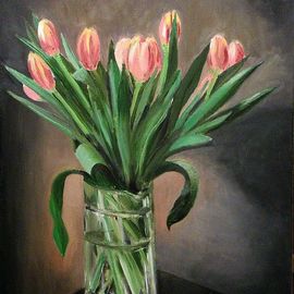 Vadim Amelichev: 'tulips', 2016 Oil Painting, Still Life. 