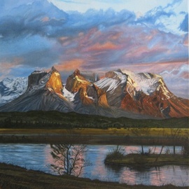 Vera Volkova: 'heavently glow', 2009 Oil Painting, Landscape. Artist Description: Sunset in the mountains. ...