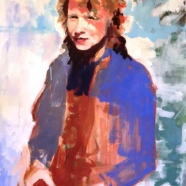 Jerry Ross: 'Angela a go go', 2010 Oil Painting, Portrait. Artist Description:  The artist' s wife, Angela Ross, in Amazon Park, Eugene. An example of the 