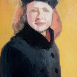 Jerry Ross: 'Arriva in Bologna', 2010 Oil Painting, Portrait. Artist Description: Angela Ross in Bologna. We arrived by train and the Italian police were anxious when Angela stepped off train wearing her long black Persian coat and hat with red star. They questioned her but there was no problem, they were just curious. This episode inspired the painting...