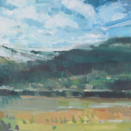 Jerry Ross: 'Coburg Hills Veduta', 2016 Oil Painting, Landscape. Artist Description:  Landscape of Coburg hills, near eugene, Oregon. The majestic Coburg hills are the very essence of Oregon' s natural environment. A varety of dark and lighter greens dominate. The brushwork is bold and visible in the foothills and forefront areas. Framed nicely with a silver wood finish. ...
