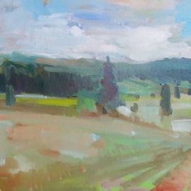 Jerry Ross: 'Near Goshen', 2016 Oil Painting, Landscape. Artist Description:  Farm scene in Eugene near Goshen. A verismo composition with a minimum set of shapes. ...