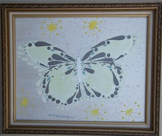 Cathy Dobson: 'White Butterfly', 2014 Oil Painting, Magical.  Original Illuminous Oil Paintingfrom The Butterflies and Unicorns Collection.  Phosphorescent highlights glow in the dark or under black lights.  Magical ...