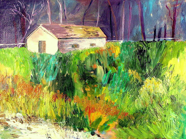 Artist Roz Zinns. 'House In The Woods 2' Artwork Image, Created in 2010, Original Collage. #art #artist