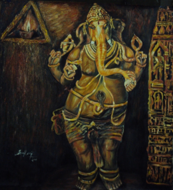 Sankara Narayanan  'Lord Ganesh', created in 2017, Original Painting Oil.