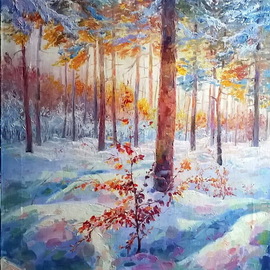 Elena Zorina: 'paints of winter', 2017 Oil Painting, Landscape. Artist Description: winter, snow, winter forest, sun, winter landscape, trees, sunlight...