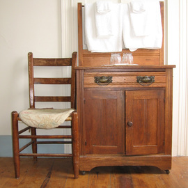 Ruth Zachary: 'Americana', 2006 Color Photograph, Americana. Artist Description:  Antique oak bureau and chair, contrasting brass drawer pulls, glasses and towels.  Charming interior or the Victorian Monhegan House Hotel, Monhegan Island, Maine.  5 x 7