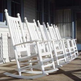 Ruth Zachary: 'Rockettes', 1998 Color Photograph, Americana. Artist Description:  Antique rockers all lined up on the porch of the Victorian- era Island Inn on Monhegan Island, Maine. Crisp white, nice shadows and soft blue- gray.  11 x 14 limited edition print in an 16 x 20 acid free mat. Signed, numbered and titled.  Smaller size available.  Enjoy!  ...