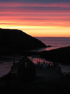 Ruth Zachary: 'Sky Celebration', 2012 Color Photograph, Sky. Sunset in stripes of purple, pink, apricot  and yellow, reflected in indigo sea, islands in silhouette, dock in shadow. Monhegan Island, Maine. Larger size available, 11 x 14, $98. ...