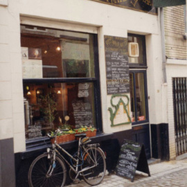 Ruth Zachary: 'Stopping For Soup', 1996 Color Photograph, Cityscape. Artist Description:  Charming storefront of cafe, leaning bicycle.   Brussels, Belgium. Welcoming you to warm up and have some lunch. Romantic, very European. 11 X 14
