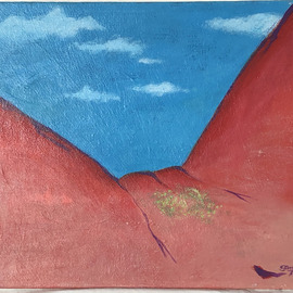 Sam Thorp: 'red river valley', 2008 Acrylic Painting, Figurative. Artist Description: A visual pun on female anatomy.  Covert nudity as sensual landscape.  Note the neatly trimmed bush in this double image.  Clear coated for protection.  Standard size for easy framing.  ...