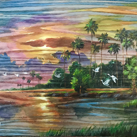 Sarah Wall: 'colors of the wind', 2022 Oil Painting, Landscape. Artist Description: tropical seascape ...