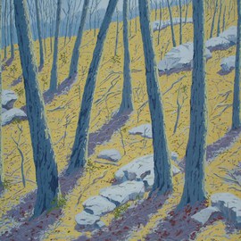 S. Josephine Weaver: 'Autumn Light', 1992 Oil Painting, Landscape. Artist Description:      light, rocks, trees, hill      ...