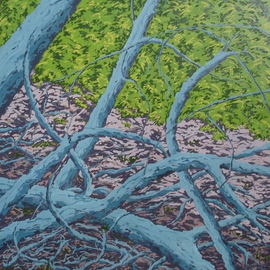 S. Josephine Weaver: 'Blue Brush', 1992 Oil Painting, Landscape. Artist Description:     spring, brush, green     ...