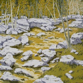 S. Josephine Weaver: 'River Rocks', 2005 Oil Painting, Landscape. Artist Description:   rocks. muddy, water, tree     ...