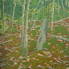 S. Josephine Weaver: 'Summer Shade', 1991 Oil Painting, Landscape. Artist Description:    trees, shadows, brush, groundcover       ...