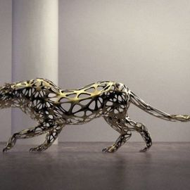 Sebastian Novaky: 'leopard', 2015 Steel Sculpture, Abstract. Artist Description: Contemporary Leopard Metal sculpture, Abstract Stainless Steel Stalking Leopard statue for sale for Indoors Inside in your House or Home by the Philosophical Wild Life Sculptor Sebastian Novaky. ...