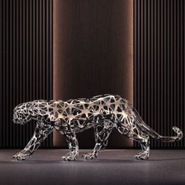 Sebastian Novaky: 'leopard no2', 2018 Steel Sculpture, Abstract. Artist Description: Lifesize walking Leopard sculpture, Stainless Steel Leopard sculpture for sale for display Inside Indoors in your House by The Successful Sculptor Sebastian Novaky.  whho adds. . . . . .  Steel statue of a Leopard with is waling smoothly for hunting.  The artist perfectly depicts the balance and stance of the leopard as ...