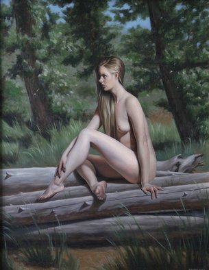 Seidai Tamura: 'Nymphe', 2006 Oil Painting, nudes.  2006, Oil on Masonite board, 14x 18.  Framed. ...