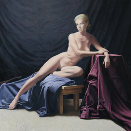 Seidai Tamura: 'american venus from bygone era', 2019 Oil Painting, Figurative. Artist Description: Academic figurative oil painting done on a Masonite board.  A traditional female nude rendered in a classical realism manner. ...