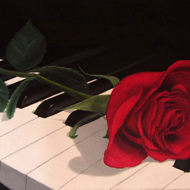 Sergio Zampieri: 'Jazz and rose', 2011 Oil Painting, Still Life. Artist Description:          Original oil painting on canvaspiano rose red black music  flowers field green clouds sky blue leaves autumn trees       ...