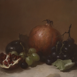 Dmitry Sevryukov: 'pomegranate and grape', 2010 Oil Painting, Still Life. Artist Description: Realism needs rehabilitation and a Flemish- style still life is exactly what is needed for this. I try to work with respect to the masters of previous eras and to the standards of painting of the Middle Ages. I hope that what I do will appeal to lovers ...