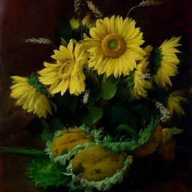 Dmitry Sevryukov: 'sunflowers', 2012 Oil Painting, Still Life. Artist Description: Unlike modernists - the end of the 19th century and modern - I see the sunflowers differently. ...