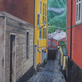 Steven Fleit: 'bellagio street scene', 2018 Acrylic Painting, Landscape. Artist Description: A street scene in the beautiful town of Bellagio, Italy on the shore of Lake Como. ...